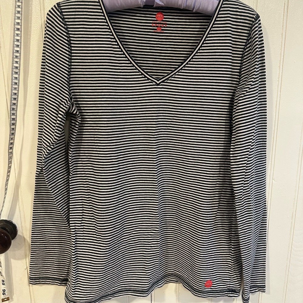 Jones New York Black and White Striped Long Sleeve Top